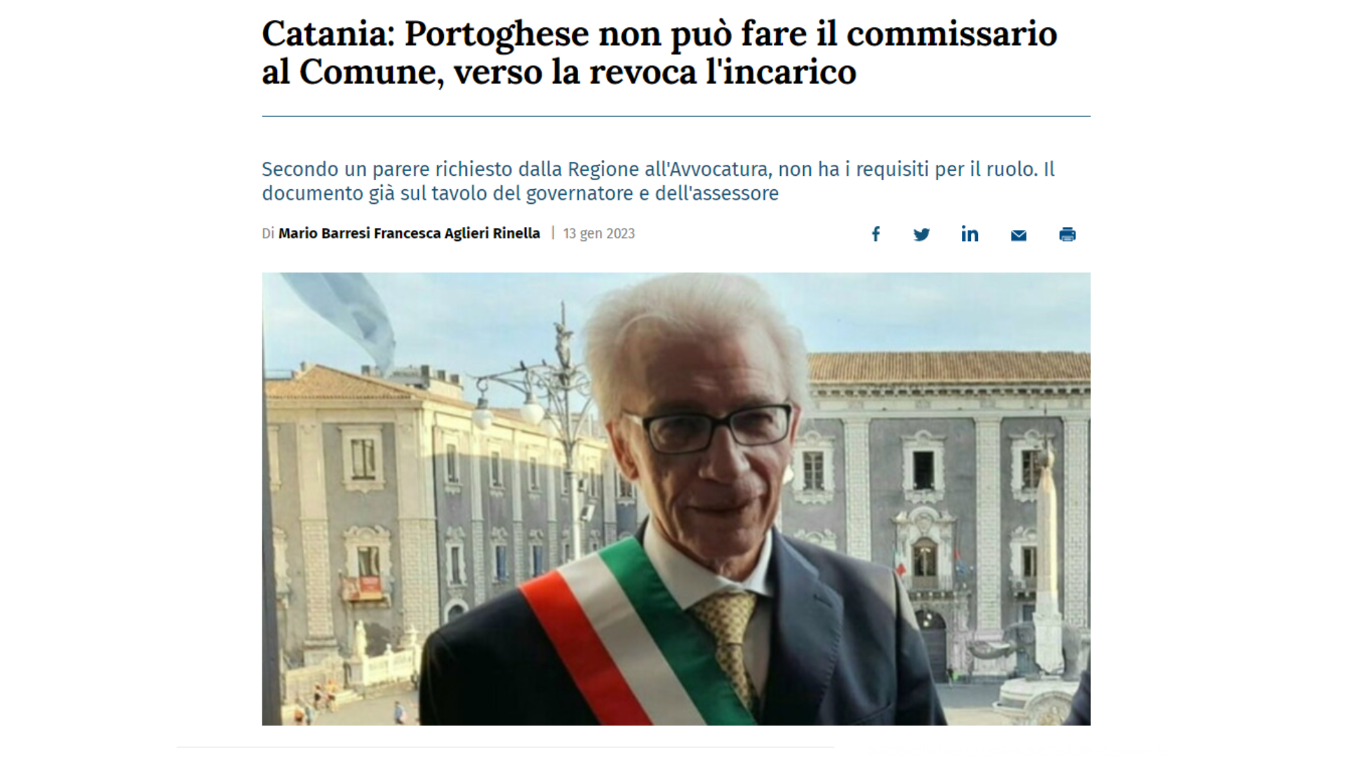 Sul caso Portoghese non erano solo note stampa: c’è l’articolo de “La Sicilia”