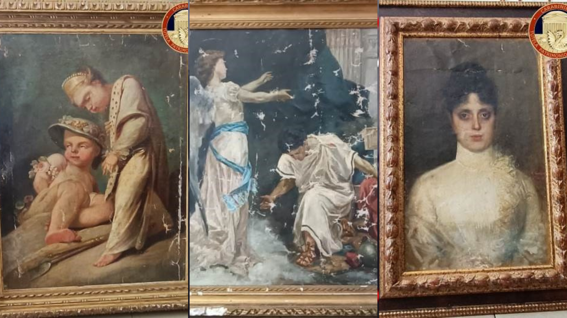 Ritrovati i quadri trafugati nel 2013 al Museo civico di Militello in Val di Catania<br>Tre dipinti olio su tela rinvenuti ad Aci Castello