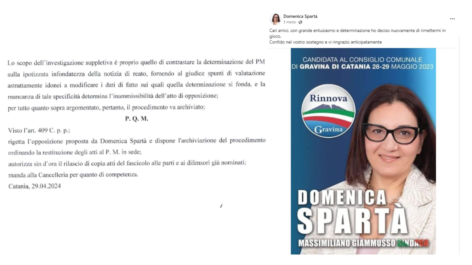 “Domenica Spartà politica parente di mafiosi”. «Nessuna diffamazione dal <i>Pezzo</i>»<br>Gip archivia la querela della consigliere a Gravina di Catania in quota Giammusso